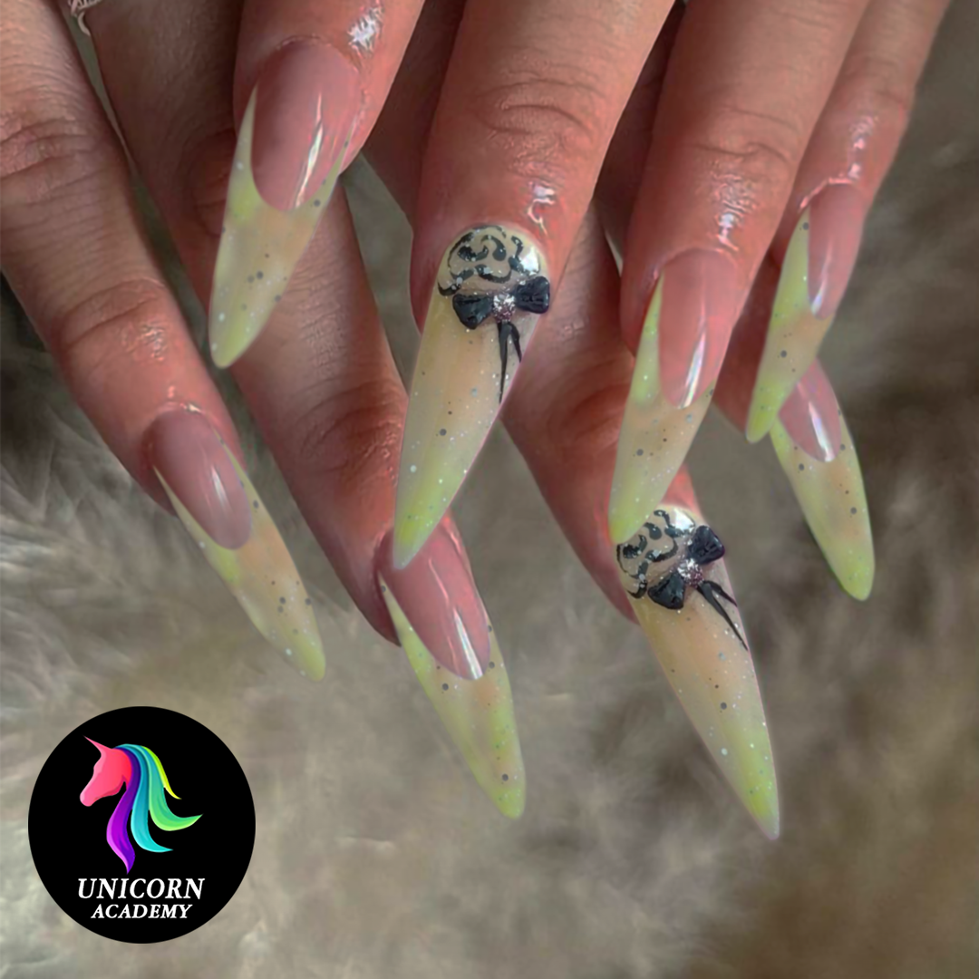 Unicorn Academy India | Playful and adorable 3D bow design on nails.