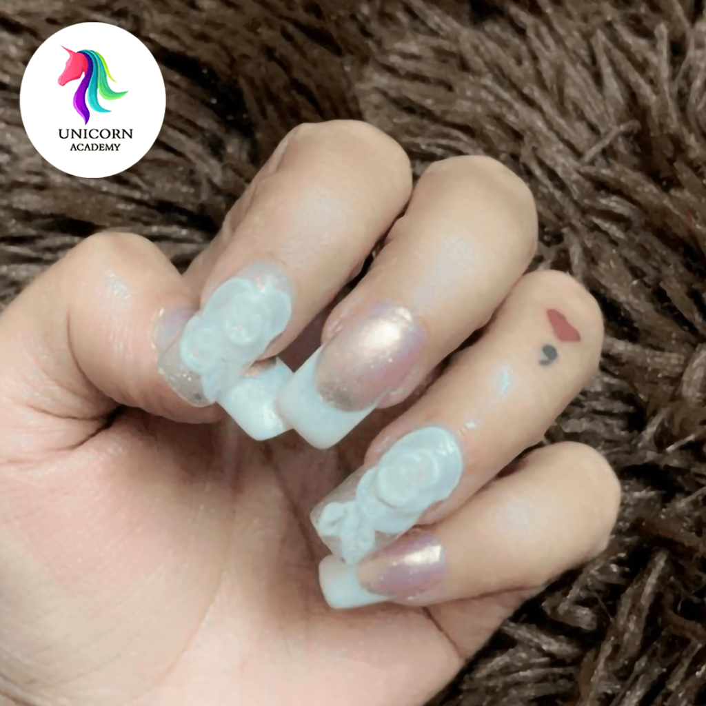 3D Flower Nail Art with Classic French Manicure