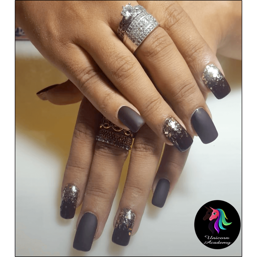 Unicorn Academy India Student - Matt Finish Nails with Glitter Accents