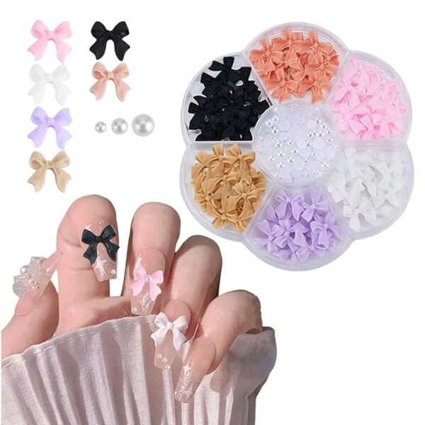 Unicorn Academy India Bow Nail Art Kit with colorful polishes, brushes, and bow-shaped decorations on a white background.